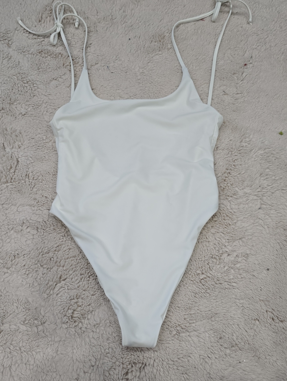 White One-Piece Swimsuit with Tie Straps